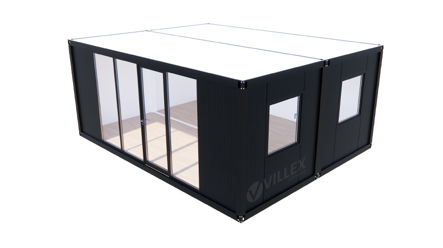 Bürocontainer Villex Doppio Standard Glas Cube Nero 2.0