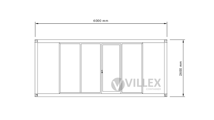 Bürocontainer Villex Doppio Standard Glas Cube Nero 2.0