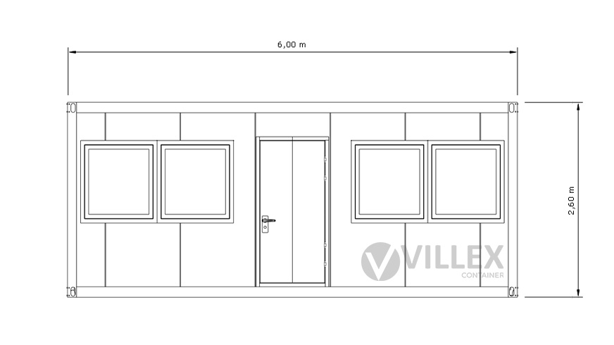 Bürocontainer Villex Standard Cube Long Doppio Blanc 1.0