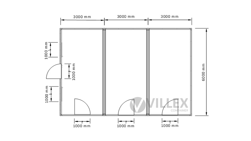 Bürocontainer Villex Triple Big Wood Pavillon 1.0