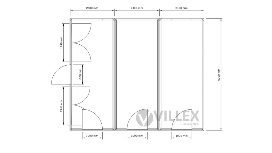 Bürocontainer Villex Triple Standard Cube Doppio Fenster Nero 1.0