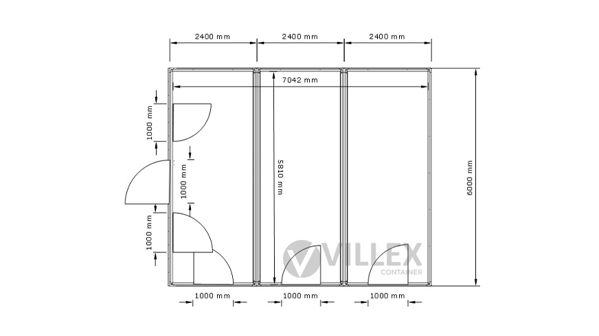 Bürocntainer Villex Triple Standard Wood Pavillon 1.0