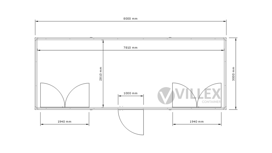 Bürocontainer Villex Ultra Cube Long Doppio Blanc 1.0